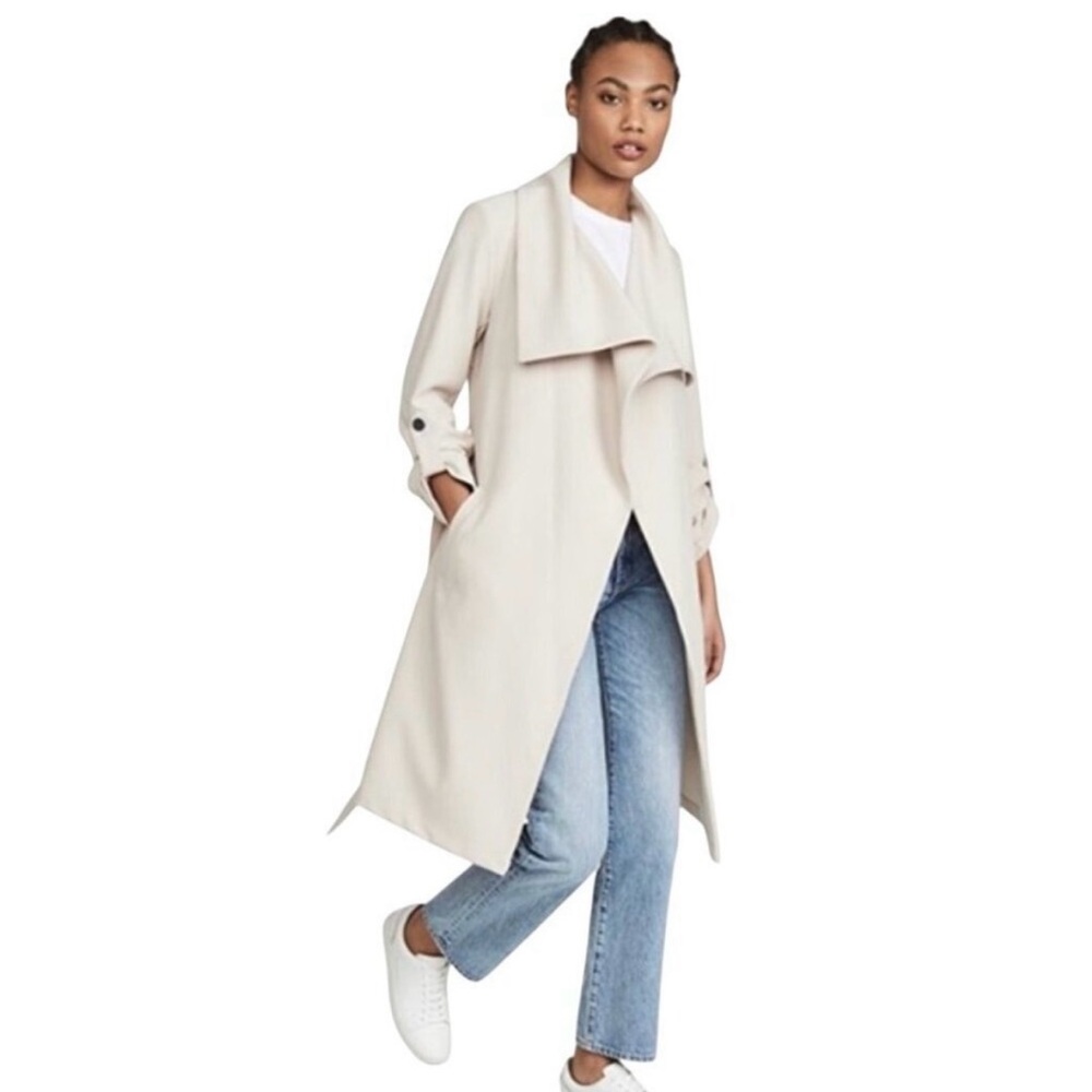 Soia & Kyo Ornella Lightweight Wrap Coat Ivory Belted Roll Tab Sleeve Size M